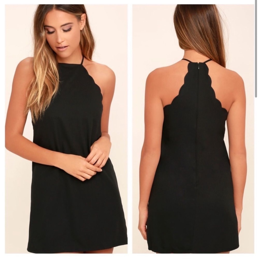Lulu’s Endlessly Endearing Scallop Hem Halter Dress Black Size Small S